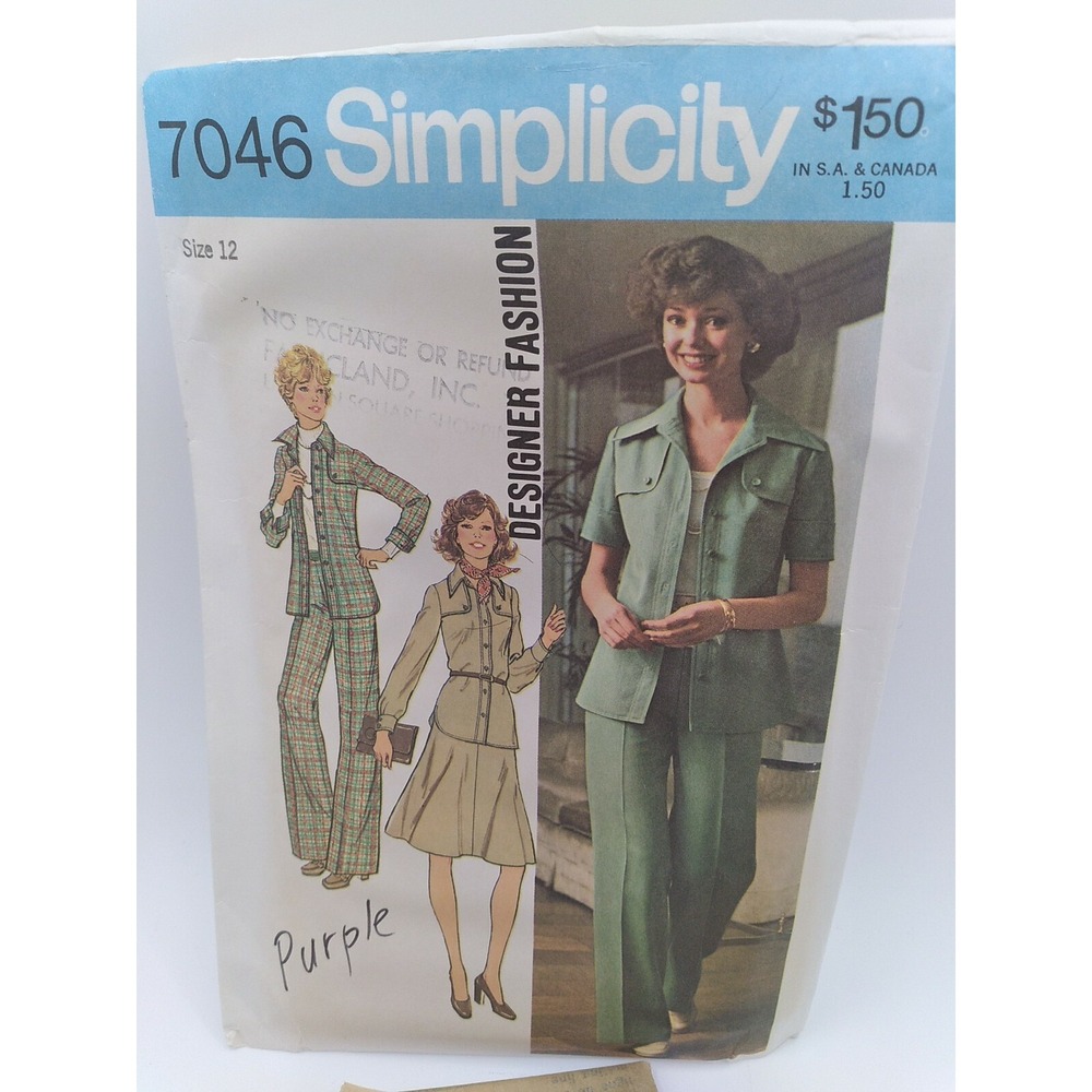 VTG 1975 SIMPLICITY Designer 7046 MS Shirt-Jacket Pants & Skirt PATTERN Size 12 - Picture 2 of 6